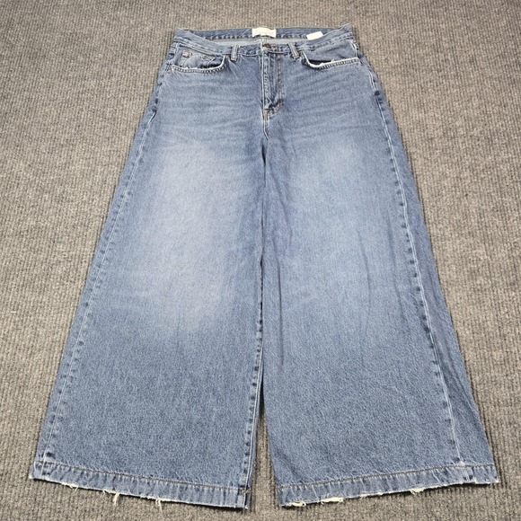 Current/Elliott Denim - Current/Elliott Jeans Womens 30 Blue Wide Leg Cropped Raw Hem High Rise 30x26